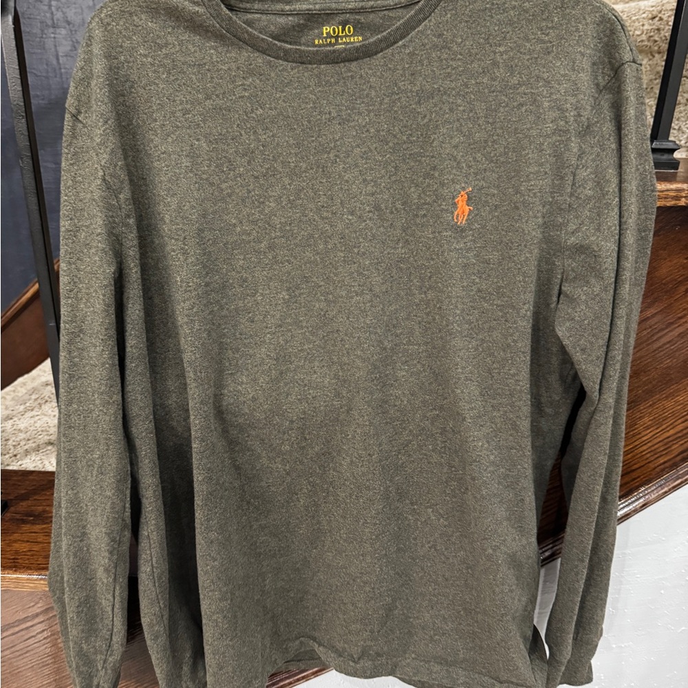 Polo by Ralph Lauren Men's Grey ish Olive Green Long Sleeve Shirt size Large